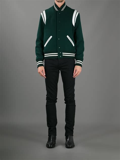 saint laurent green varsity jacket replica